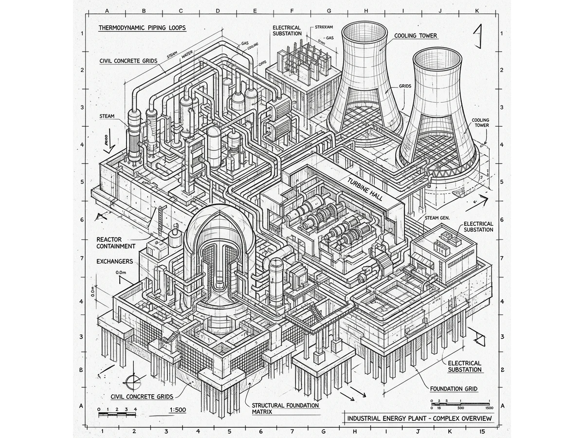 Cogen Energy Complex White Architectural Sketch