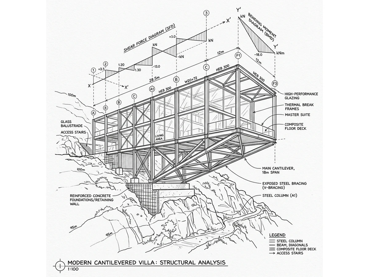 Orion Glass Villa White Architectural Sketch